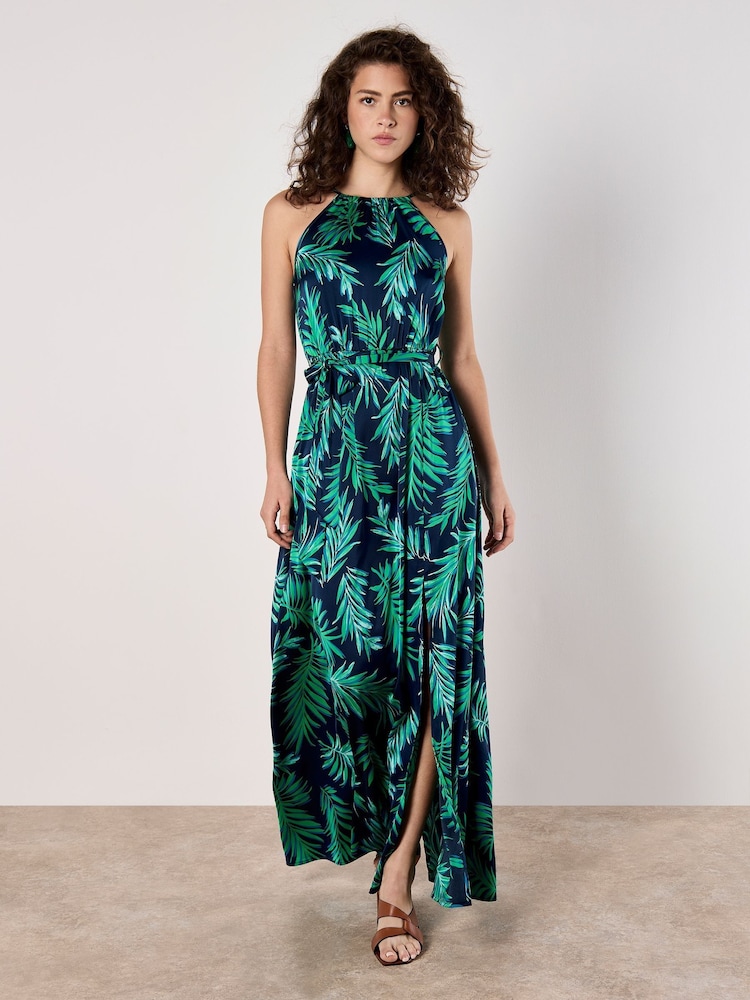 Apricot Blue Block Leaf Rope Tie Maxi Dress - Image 5 of 5