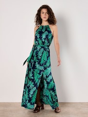 Apricot Blue Block Leaf Rope Tie Maxi Dress - Image 5 of 5