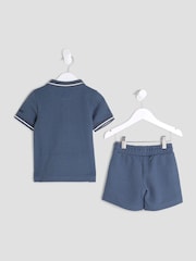 River Island Blue Boys Textured Stripe Polo Set - Image 2 of 4