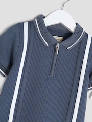 River Island Blue Boys Textured Stripe Polo Set - Image 3 of 4