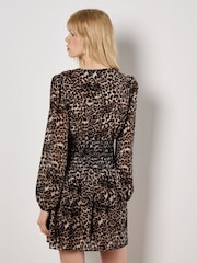 Apricot Black Leopard Print Double Layer Dress - Image 4 of 5