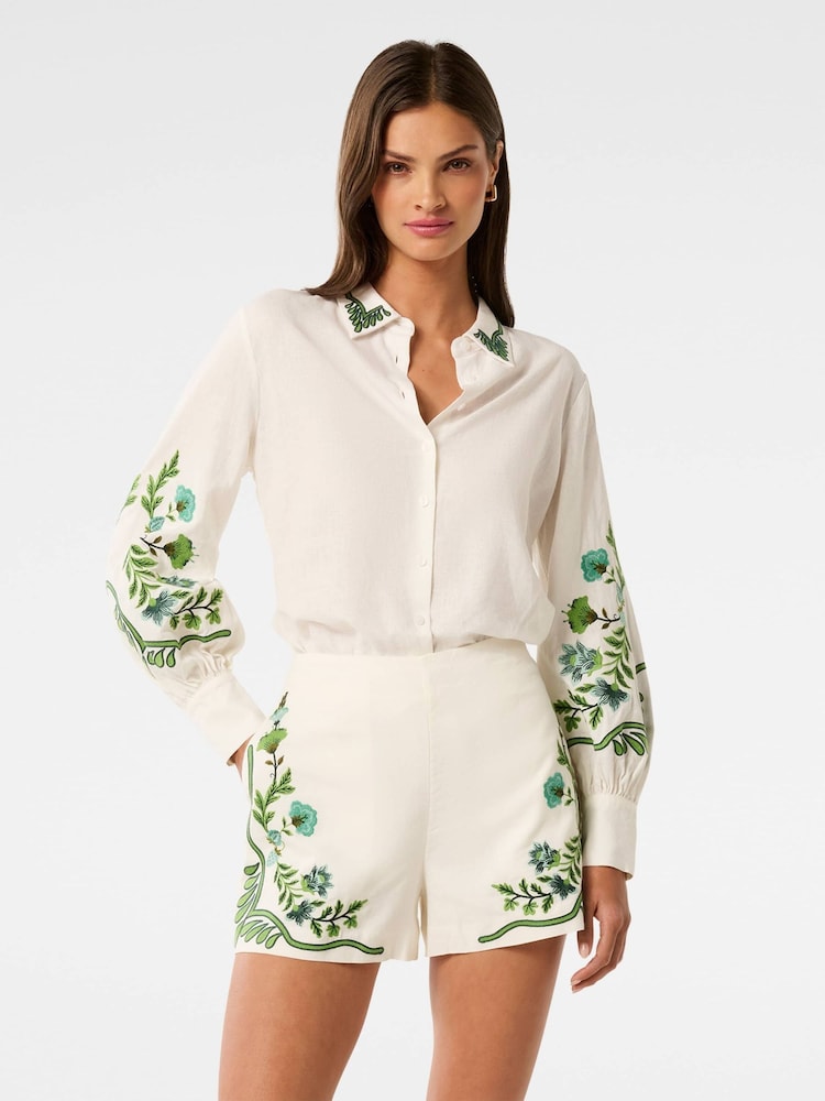 Forever New White Linen Blend Rosalia Button Shirt - Image 1 of 5