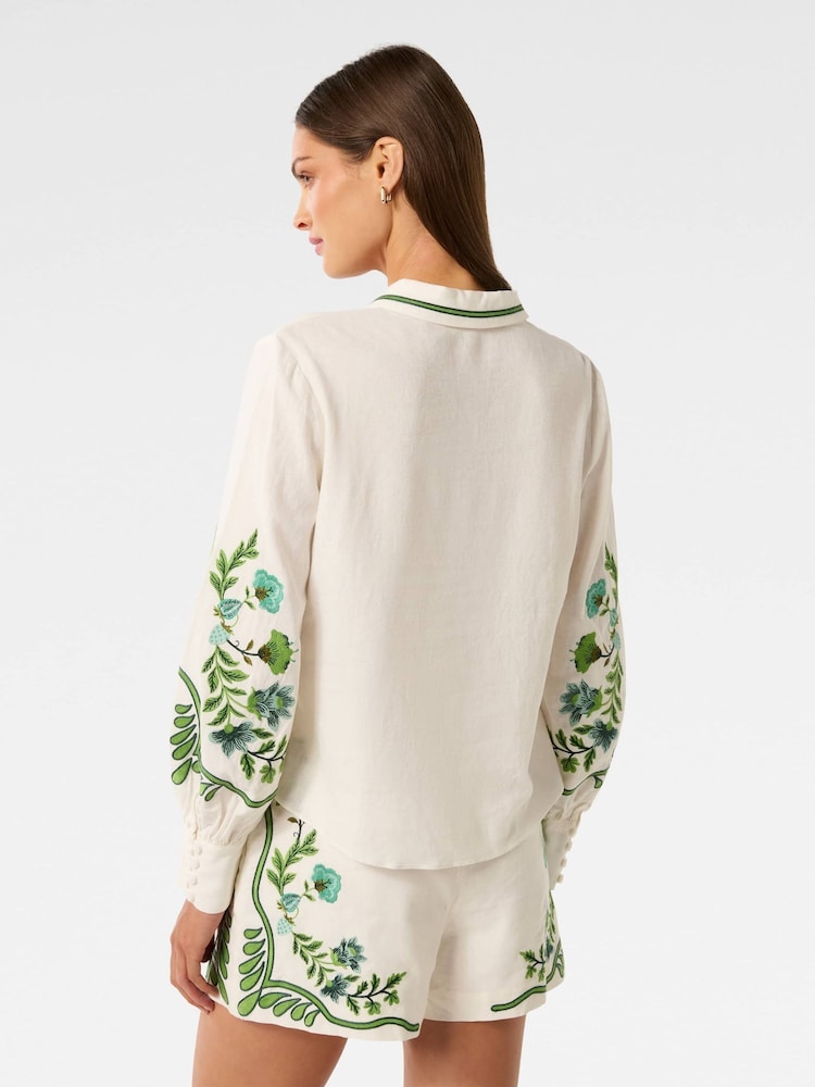 Forever New White Linen Blend Rosalia Button Shirt - Image 2 of 5