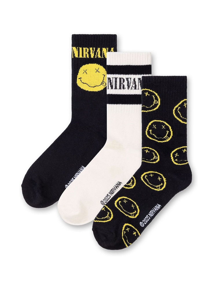 Vanilla Underground Black Mens Nirvana Multicoloured Calf Socks Set of 3 - Image 1 of 6 Vanilla Underground Black Mens Nirvana Multicoloured Calf Socks Set of 3 - Image 1 of 6