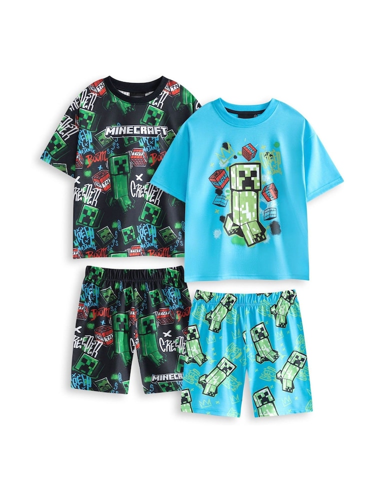 Vanilla Underground Blue Boys Minecraft Multicoloured Short Sleeve Short Leg Pyjamas Set Multi Pack of 2 - Image 1 of 6