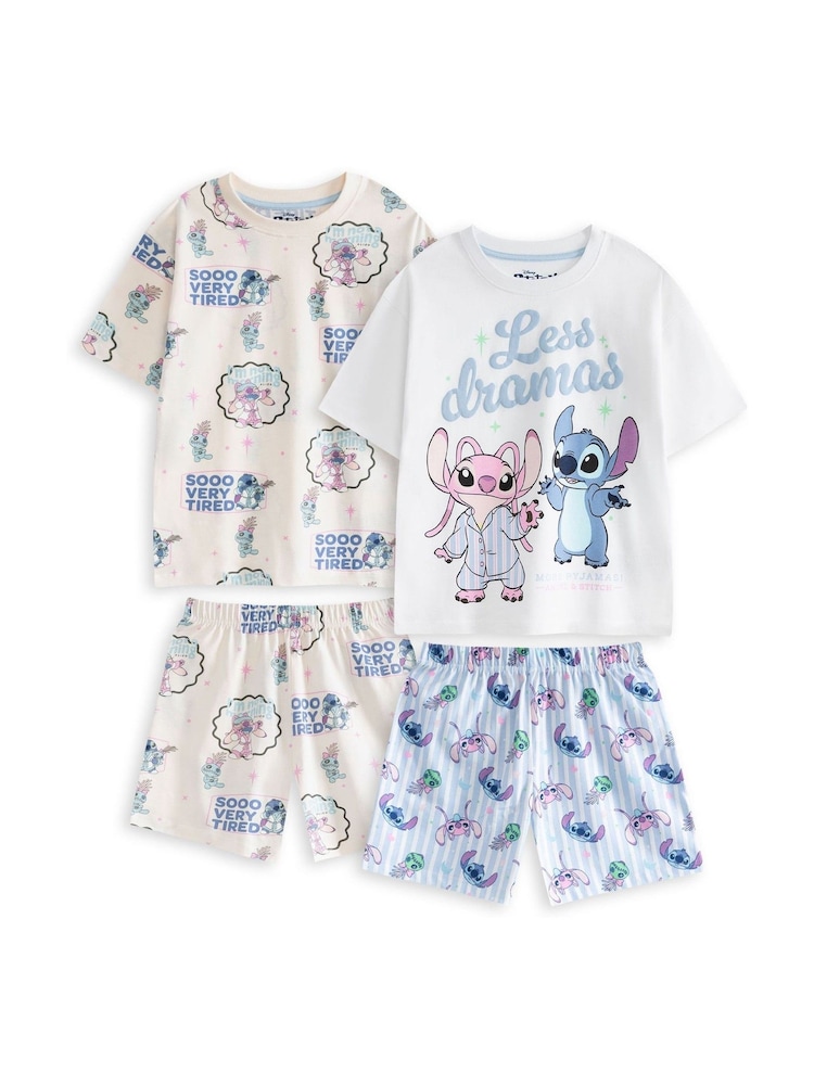 Vanilla Underground White Girls Disney Lilo & Stitch Multicoloured Short Sleeve Short Leg Pyjama Set Multi Pack of 2 - Image 1 of 7