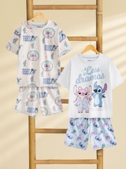Vanilla Underground White Girls Disney Lilo & Stitch Multicoloured Short Sleeve Short Leg Pyjama Set Multi Pack of 2 - Image 7 of 7