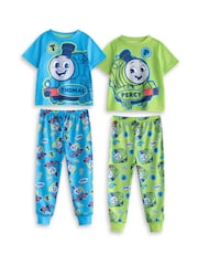 Vanilla Underground Blue Boys Thomas and Friends Multicoloured Short Sleeve Long Leg Pyjamas Set Multi-Pack of 2 - Image 1 of 6