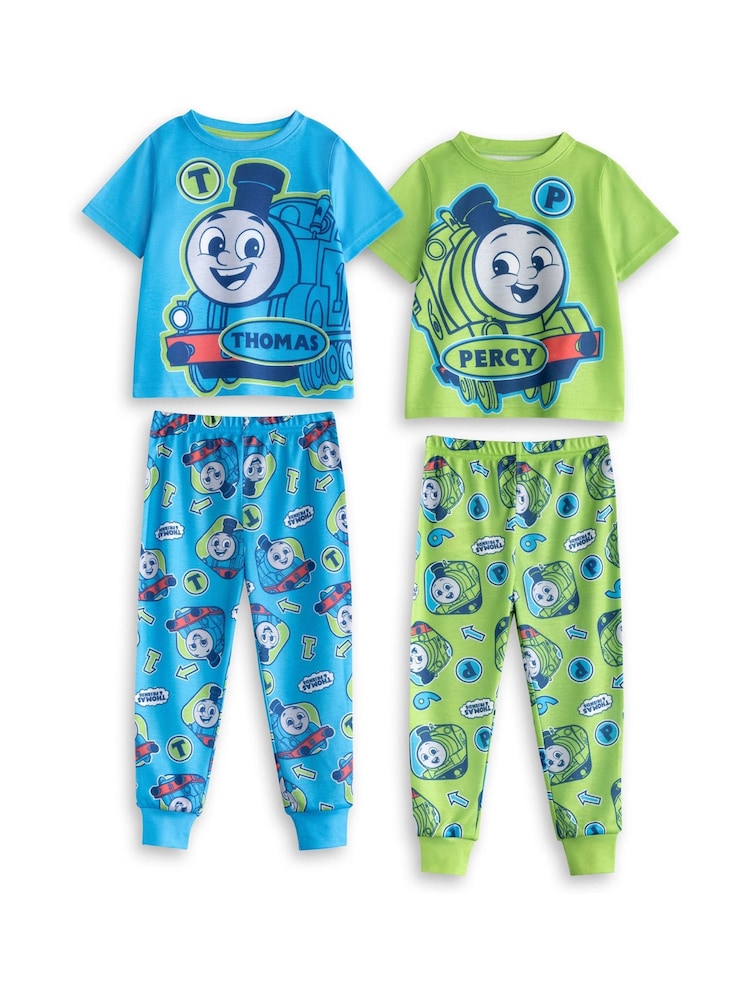 Vanilla Underground Blue Boys Thomas and Friends Multicoloured Short Sleeve Long Leg Pyjamas Set Multi-Pack of 2 - Image 1 of 6