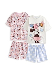 Vanilla Underground Pink Girls Disney Minnie Mouse Multicoloured Short Sleeve Short Leg Pyjamas Set Multi Pack of 2 - Image 2 of 7