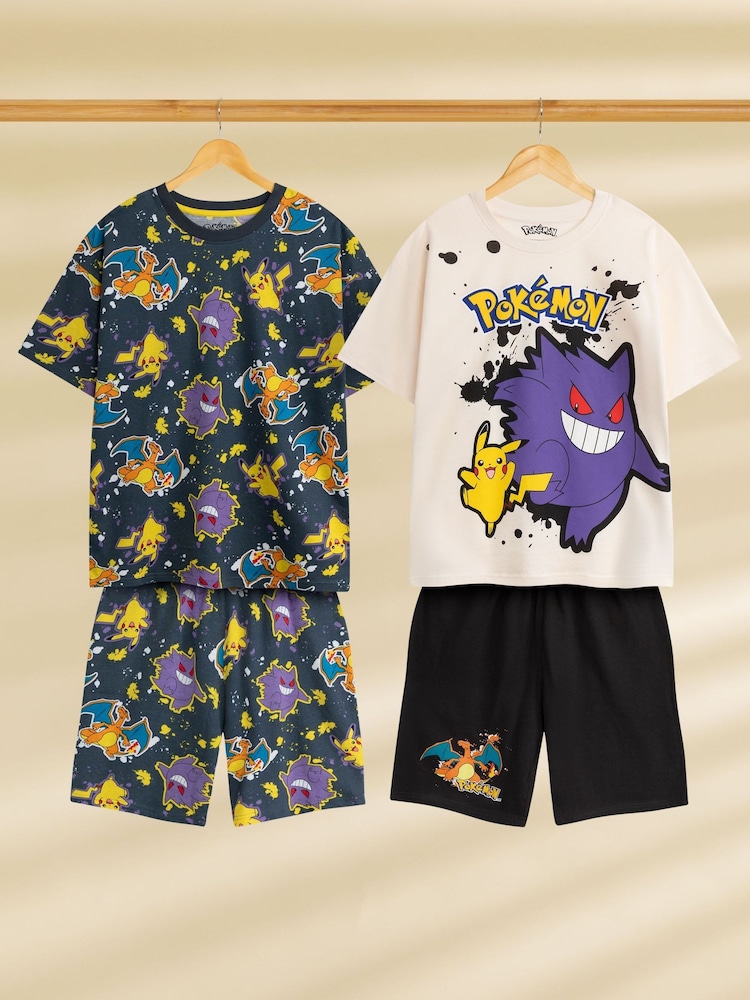 Vanilla Underground Black Cotton Pokemon Multicoloured Short Sleeve Short Leg Pyjamas Set Pack of 2 - Image 1 of 7 Vanilla Underground Black Cotton Pokemon Multicoloured Short Sleeve Short Leg Pyjamas Set Pack of 2 - Image 1 of 7