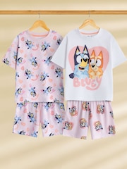 Vanilla Underground Pink Girls Bluey Multicoloured Short Sleeve Short Leg Pyjama Set Multi-Pack of 2 - Image 1 of 7