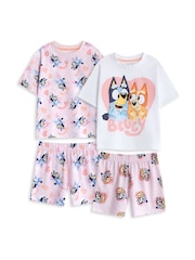 Vanilla Underground Pink Girls Bluey Multicoloured Short Sleeve Short Leg Pyjama Set Multi-Pack of 2 - Image 2 of 7