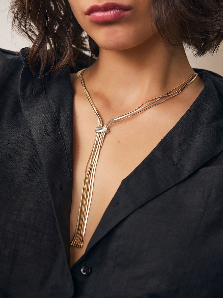 Gold Tone Slinky Chain Y Profile Necklace - Image 5 of 5