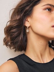 Gold Tone Square Stone Drop Pavé Hoop Earrings - Image 1 of 2