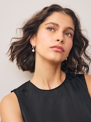 Gold Tone Square Stone Drop Pavé Hoop Earrings - Image 2 of 2