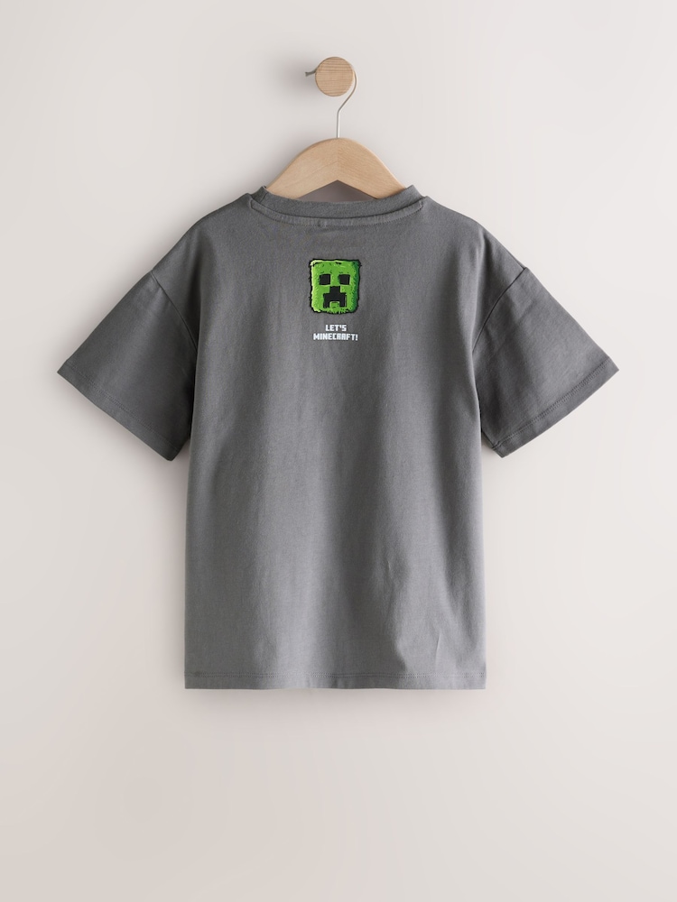 Charcoal Grey Minecraft Oversized Graphic Print T-Shirt (3-16yrs) - Image 2 of 4 Charcoal Grey Minecraft Oversized Graphic Print T-Shirt (3-16yrs) - Image 2 of 4