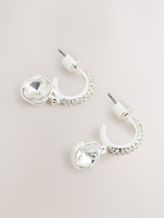 Silver Tone Square Stone Drop Pavé Hoop Earrings - Image 4 of 5