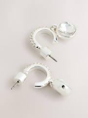 Silver Tone Square Stone Drop Pavé Hoop Earrings - Image 5 of 5