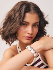 Gold/Silver Tone Facetted Stone Stretch Bracelet - Image 5 of 6