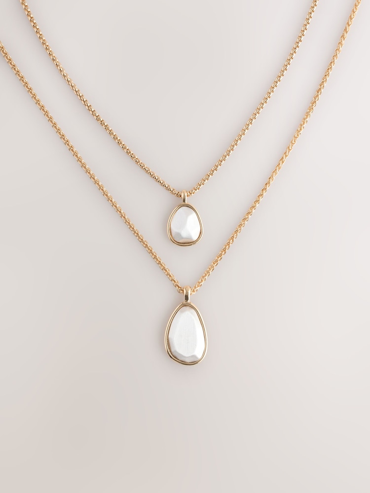 Gold/Silver Tone Two Row Drop Necklace - Image 1 of 5