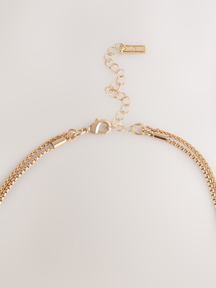 Gold/Silver Tone Two Row Drop Necklace - Image 2 of 5
