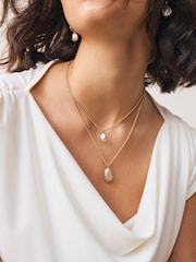 Gold/Silver Tone Two Row Drop Necklace - Image 4 of 5