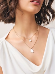 Gold/Silver Tone Two Row Drop Necklace - Image 5 of 5