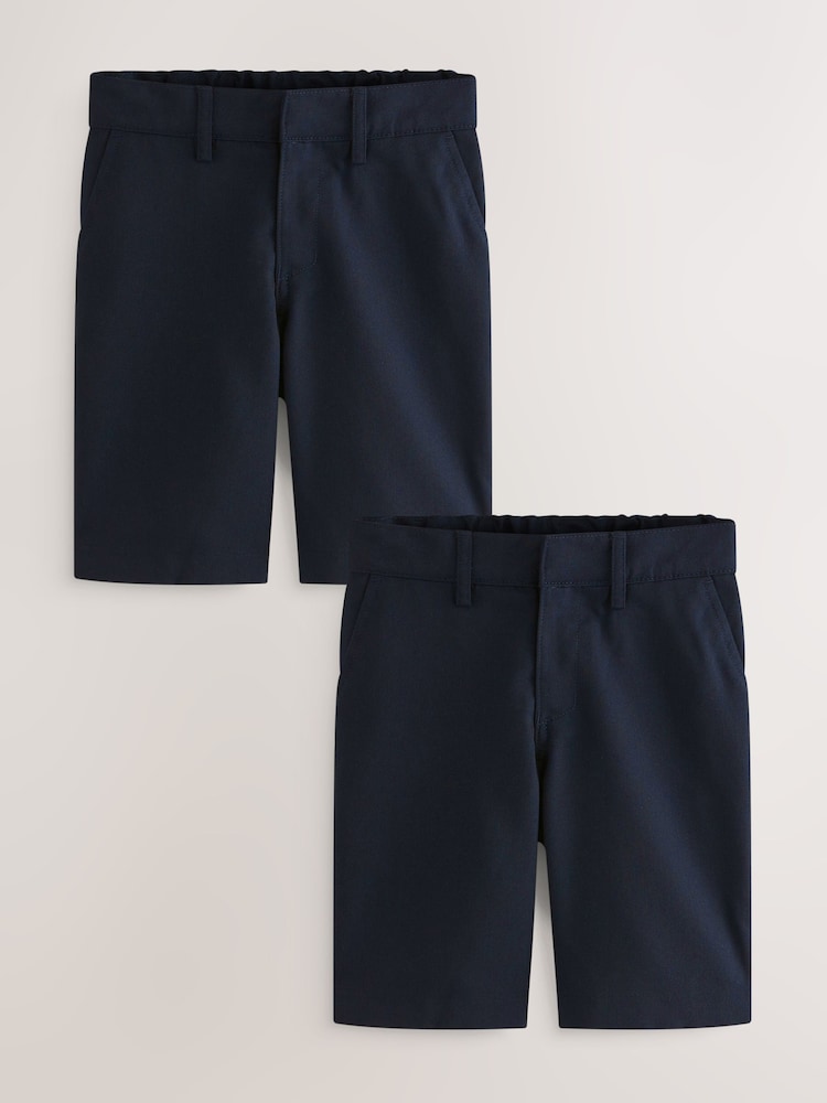 Navy 2 Pack Flat Front School Shorts (3-14yrs) - Image 1 of 5 Navy 2 Pack Flat Front School Shorts (3-14yrs) - Image 1 of 5