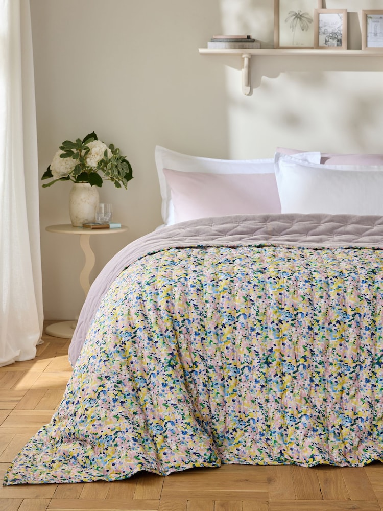 Lilac Purple Reversible Floral Bedspread - Image 1 of 4 Lilac Purple Reversible Floral Bedspread - Image 1 of 4