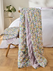 Lilac Purple Reversible Floral Bedspread - Image 2 of 4