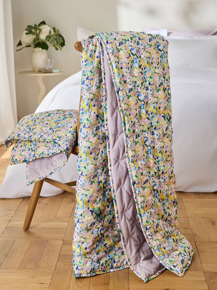 Lilac Purple Reversible Floral Bedspread - Image 2 of 4 Lilac Purple Reversible Floral Bedspread - Image 2 of 4