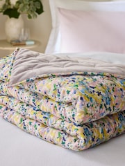 Lilac Purple Reversible Floral Bedspread - Image 3 of 4