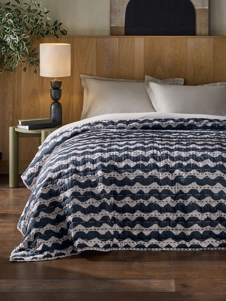 Monochrome Abstract Wiggle Stripe Quilted Bedspread - Image 1 of 4