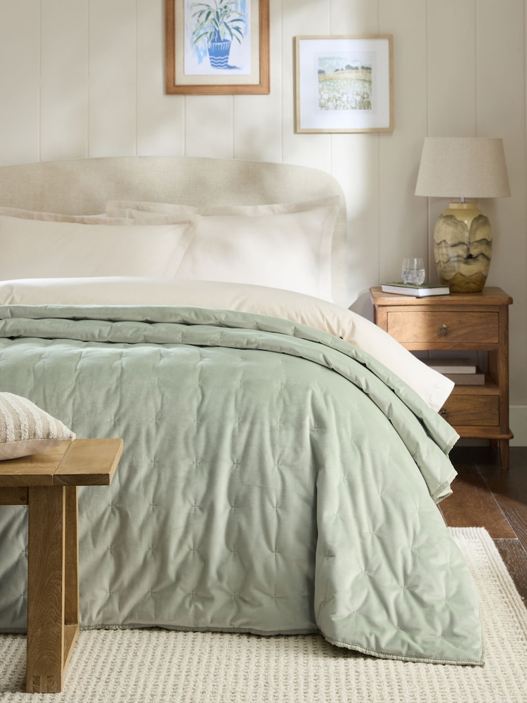 Sage Green Elsie Velvet Quilted Bedspread - Image 1 of 4