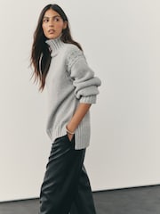 Nothing Ordinary Grey Stitch Knitted High Neck Jumper With Wool - Image 1 of 11