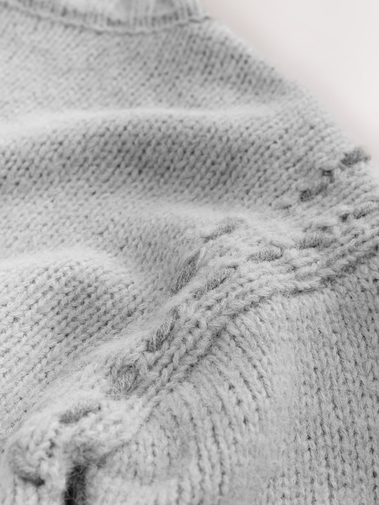 Nothing Ordinary Grey Stitch Knitted High Neck Jumper With Wool - Image 11 of 11