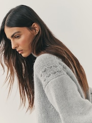 Nothing Ordinary Grey Stitch Knitted High Neck Jumper With Wool - Image 2 of 11