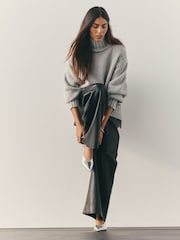 Nothing Ordinary Grey Stitch Knitted High Neck Jumper With Wool - Image 3 of 11