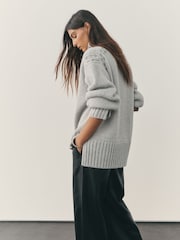Nothing Ordinary Grey Stitch Knitted High Neck Jumper With Wool - Image 4 of 11