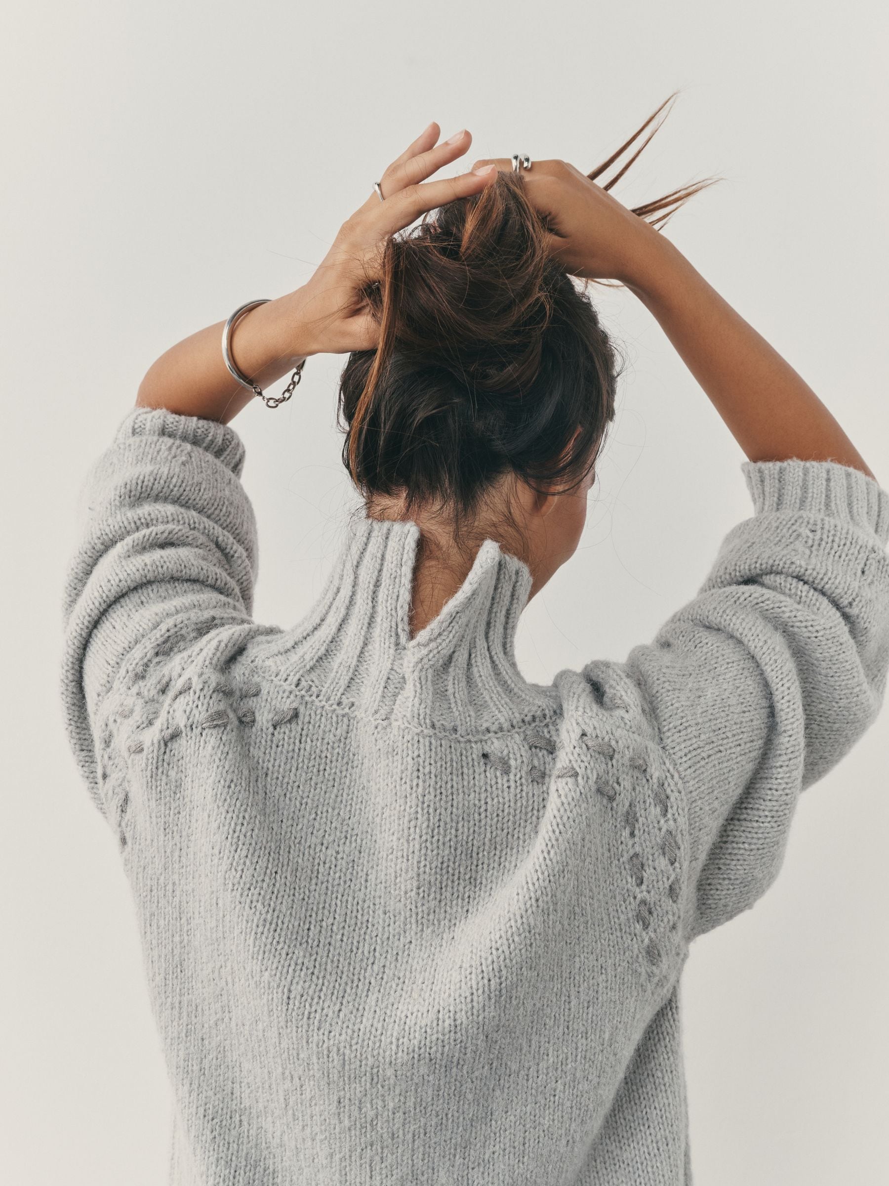 Buy Nothing Ordinary Grey Stitch Detail Knitted Funnel Neck Jumper