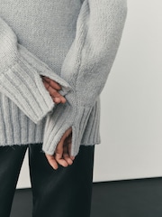 Nothing Ordinary Grey Stitch Knitted High Neck Jumper With Wool - Image 6 of 11