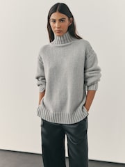 Nothing Ordinary Grey Stitch Knitted High Neck Jumper With Wool - Image 7 of 11