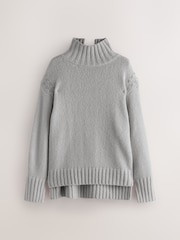 Nothing Ordinary Grey Stitch Knitted High Neck Jumper With Wool - Image 8 of 11