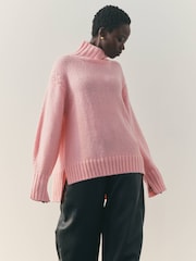 Nothing Ordinary Pink Stitch Knitted High Neck Jumper With Wool - Image 1 of 9