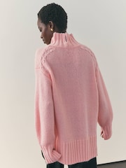 Nothing Ordinary Pink Stitch Knitted High Neck Jumper With Wool - Image 4 of 9