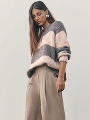 Nothing Ordinary Grey/Stone Knitted Shallow V-Neck Jumper - Image 1 of 8