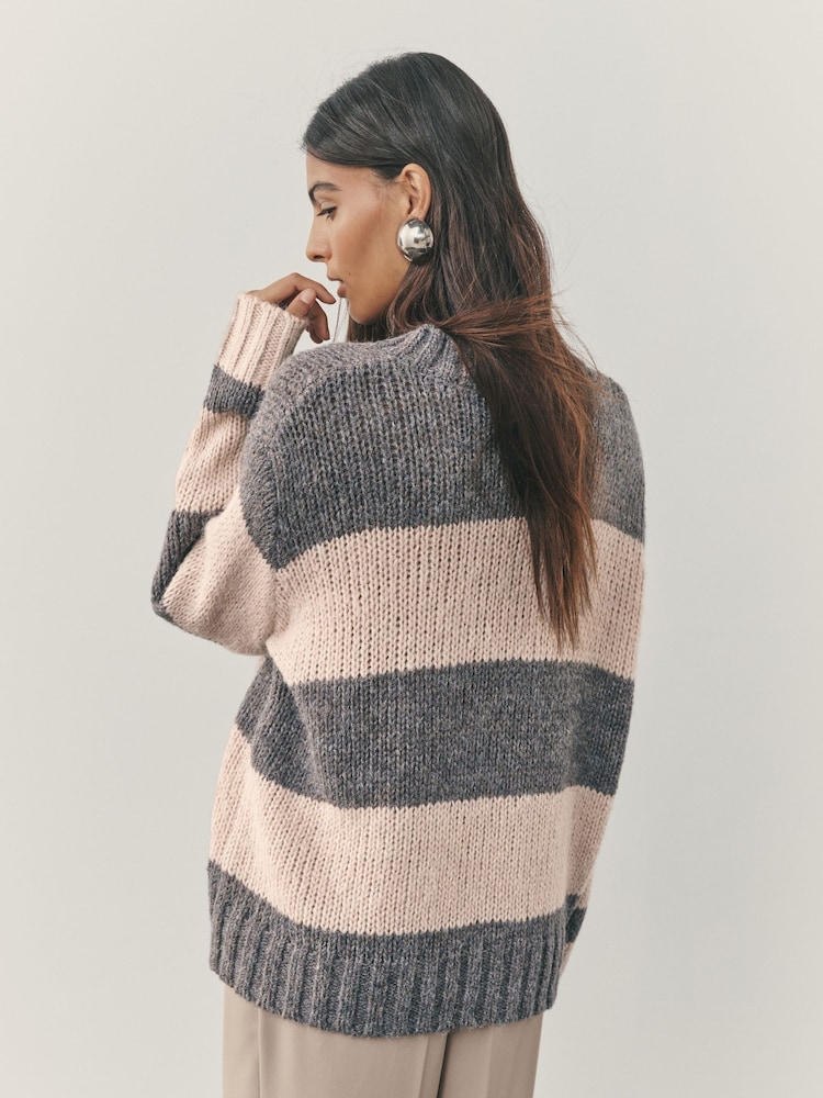 Nothing Ordinary Grey/Stone Knitted Shallow V-Neck Jumper - Image 2 of 8