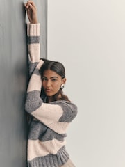 Nothing Ordinary Grey/Stone Knitted Shallow V-Neck Jumper - Image 5 of 8