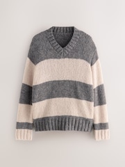 Nothing Ordinary Grey/Stone Knitted Shallow V-Neck Jumper - Image 6 of 8
